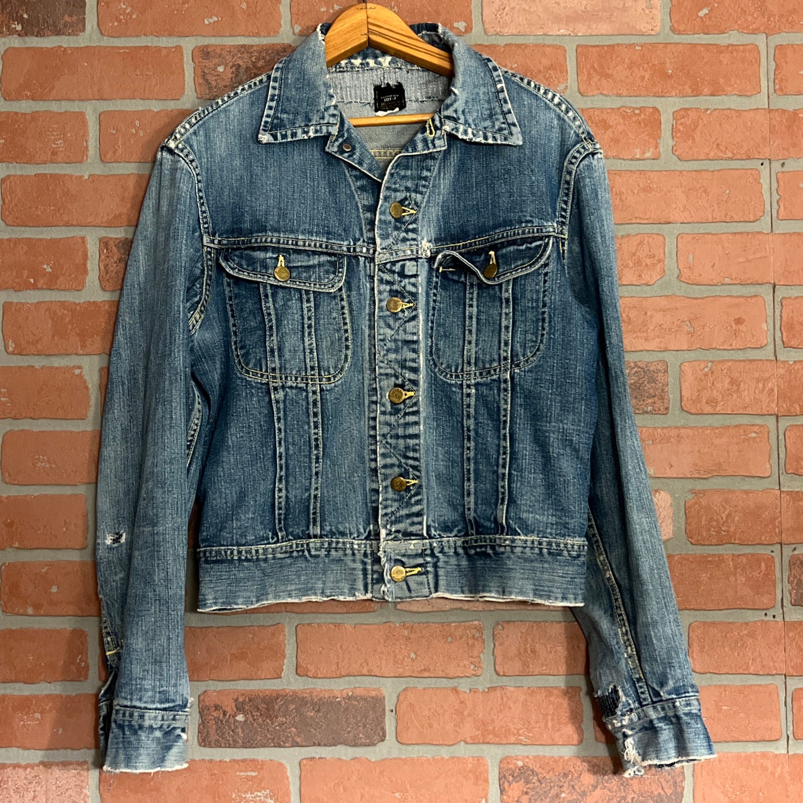 Vintage Lee 101J Sanforized Denim Jacket 38 Blue Union Made