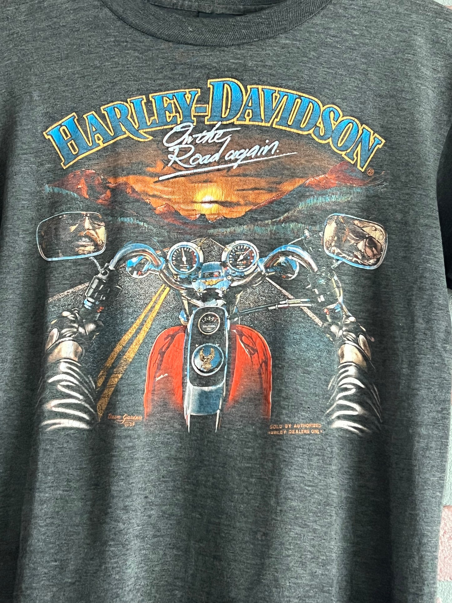Vintage 80s Harley Davidson 3D Emblem T Shirt On The Road Again