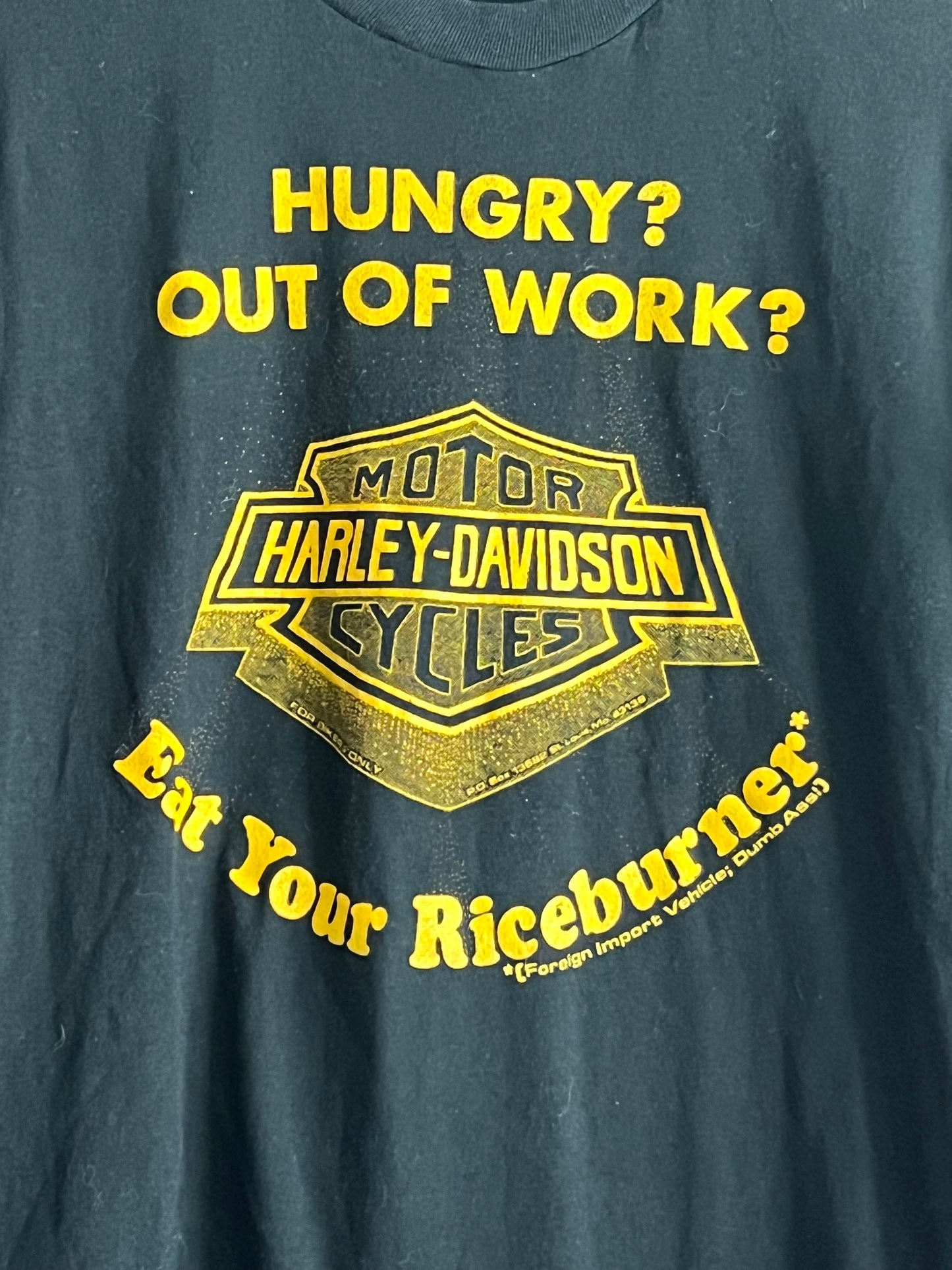 Vintage 80s Harley Davidson Eat Your Riceburner T Shirt Bikers Only