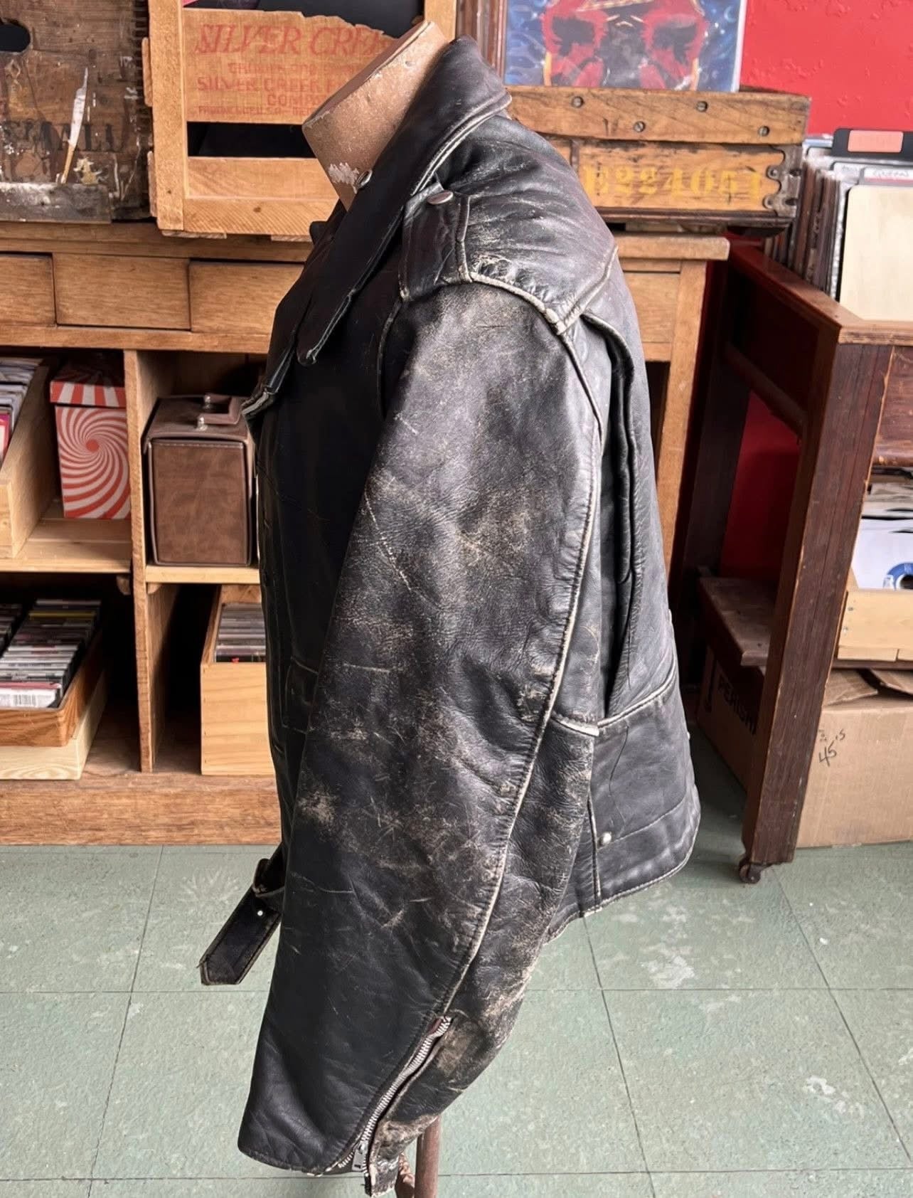 1950s Leather D Pocket Motorcycle Jacket Oakbrook Sportswear