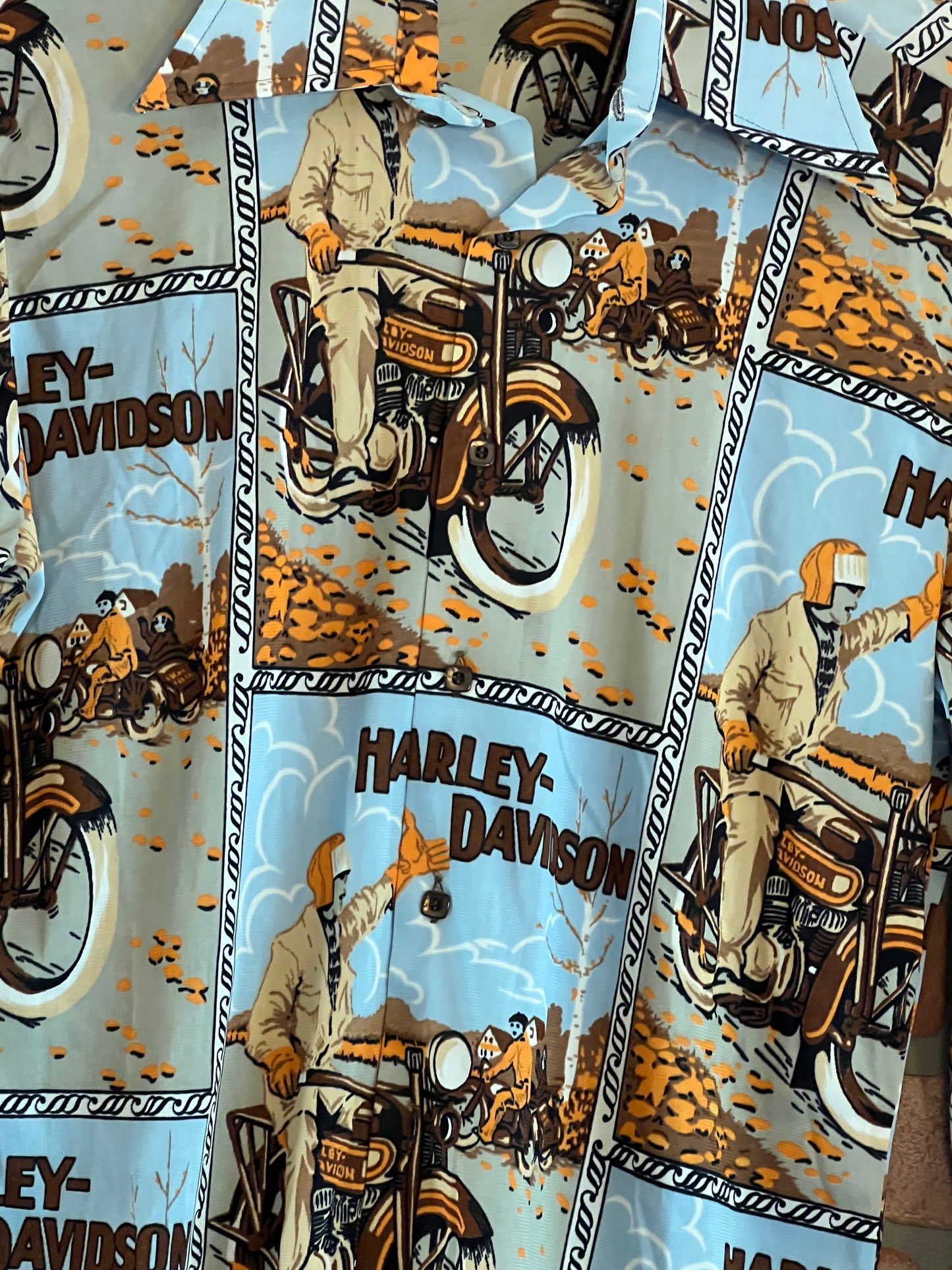 Vintage 70s Harley Davidson Button Down Disco Shirt