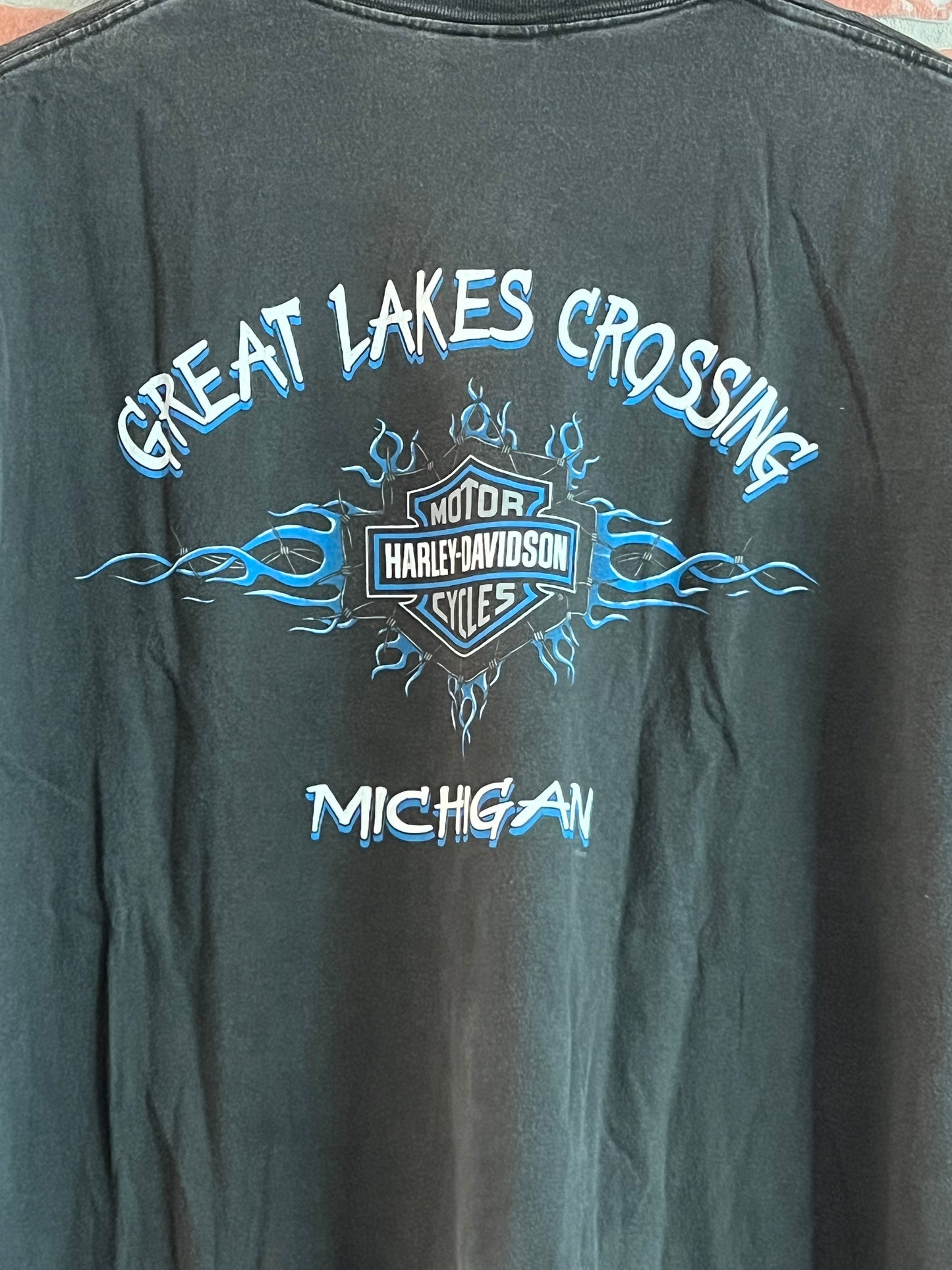 Vintage 00s Harley Davidson Blue Lightning T Shirt Y2K
