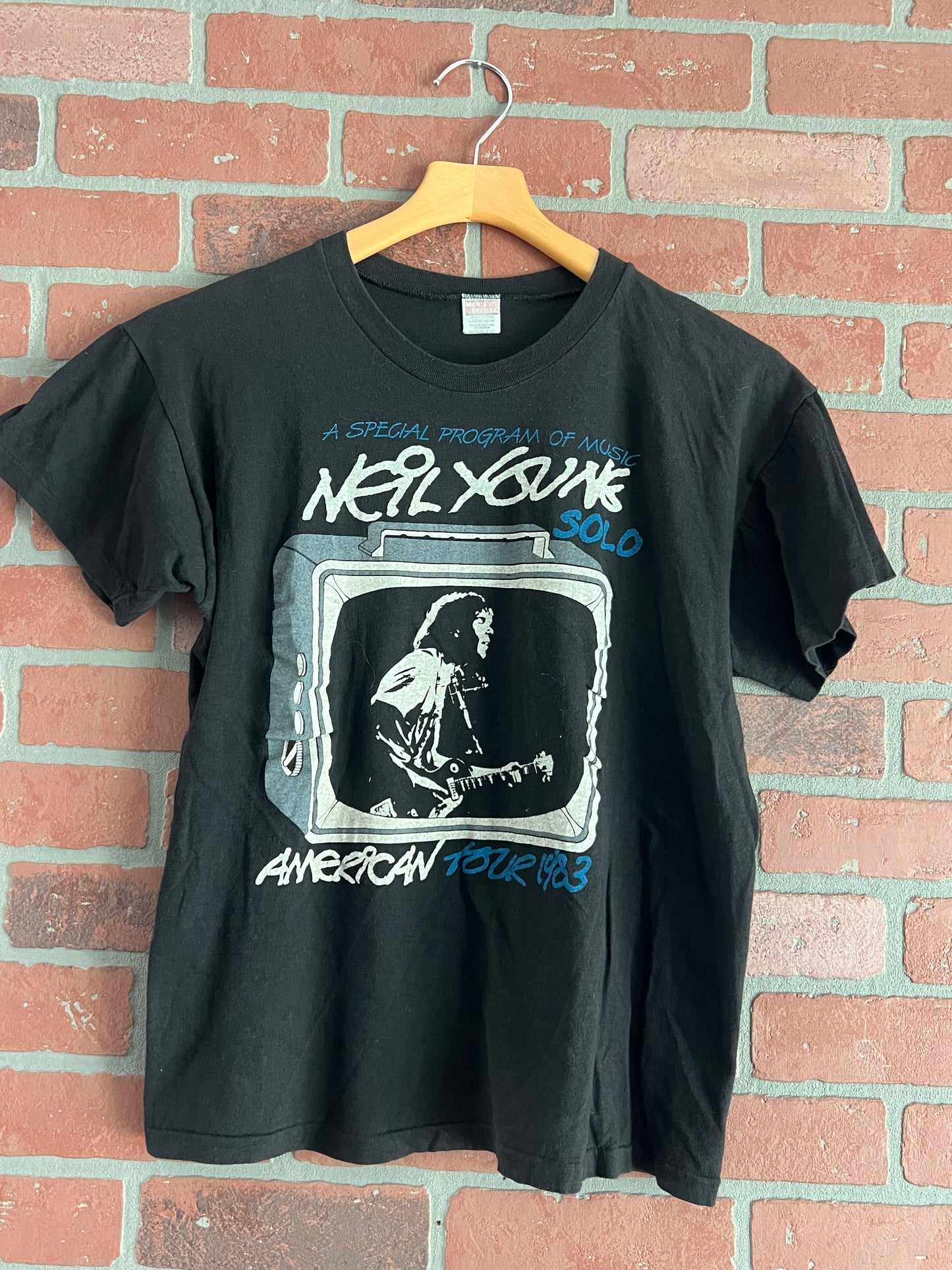 Vintage 1983 Neil Young Solo American Tour Concert Tee Shirt