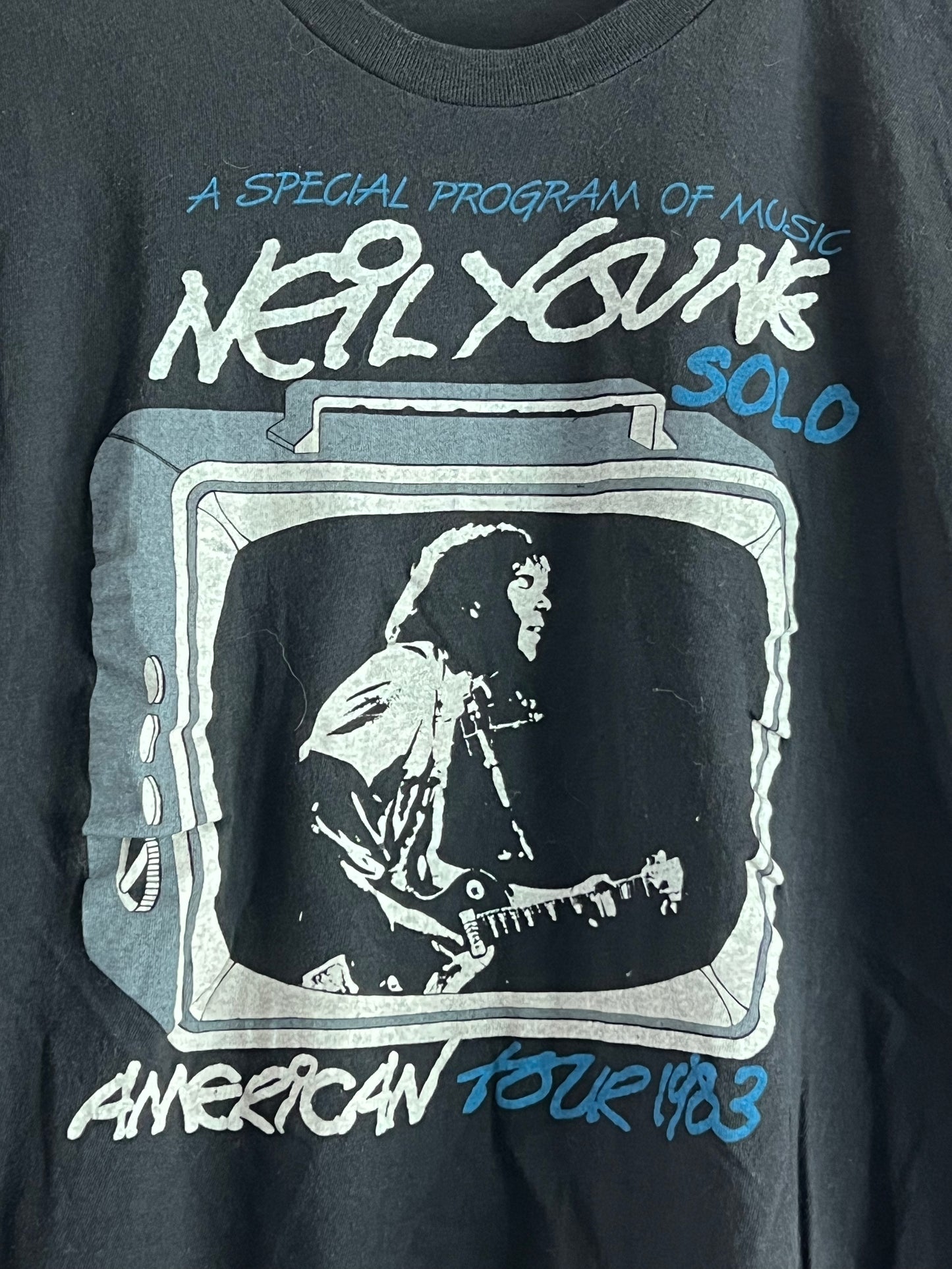 Vintage 1983 Neil Young Solo American Tour Concert Tee Shirt