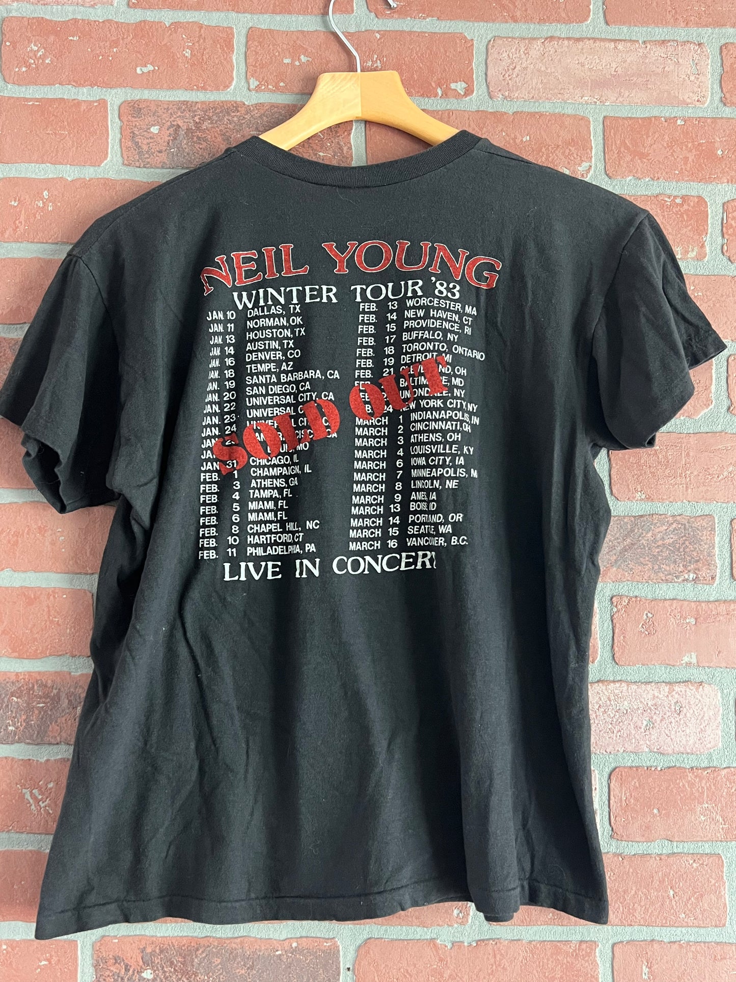 Vintage 1983 Neil Young Solo American Tour Concert Tee Shirt