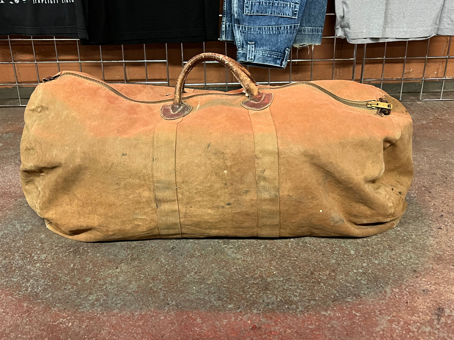 Vintage 1940s LL Bean Canvas Duffle Bag WWII Era Leather Handles