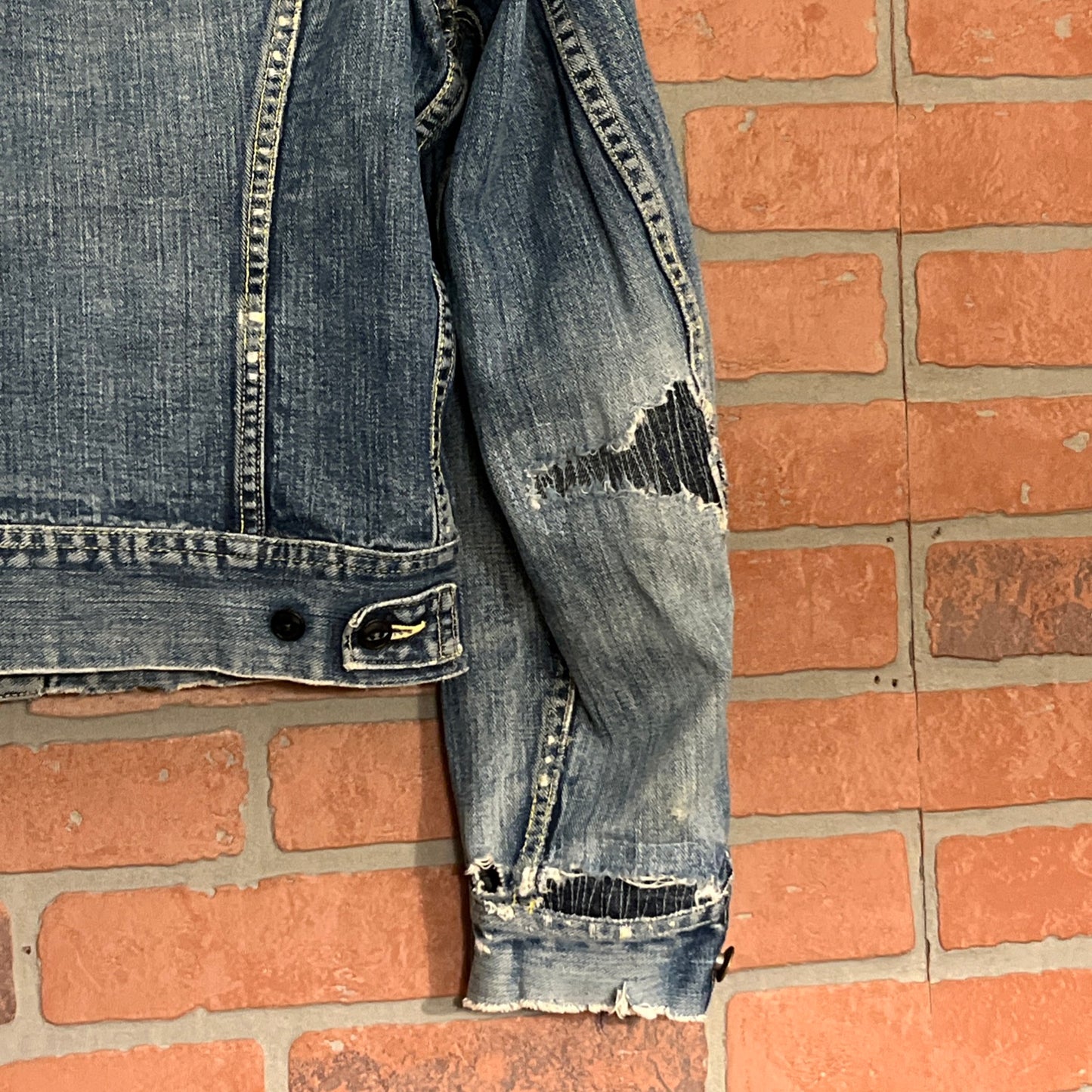 Vintage Lee 101J Sanforized Denim Jacket 38 Blue Union Made 1960's Distressed