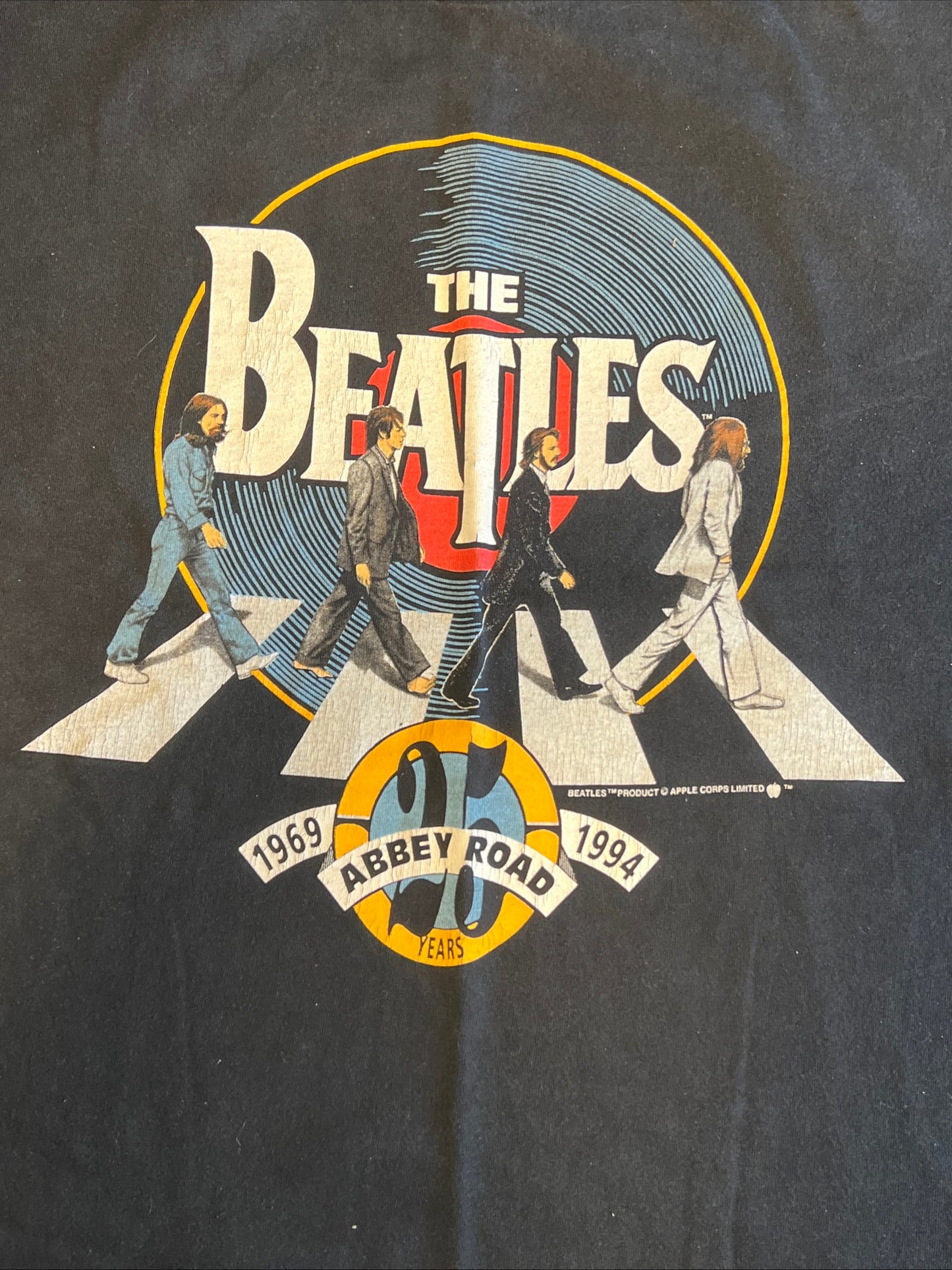 Vintage The Beatles Shirt Mens XL Black Abbey Road 1994 Concert Band Tee