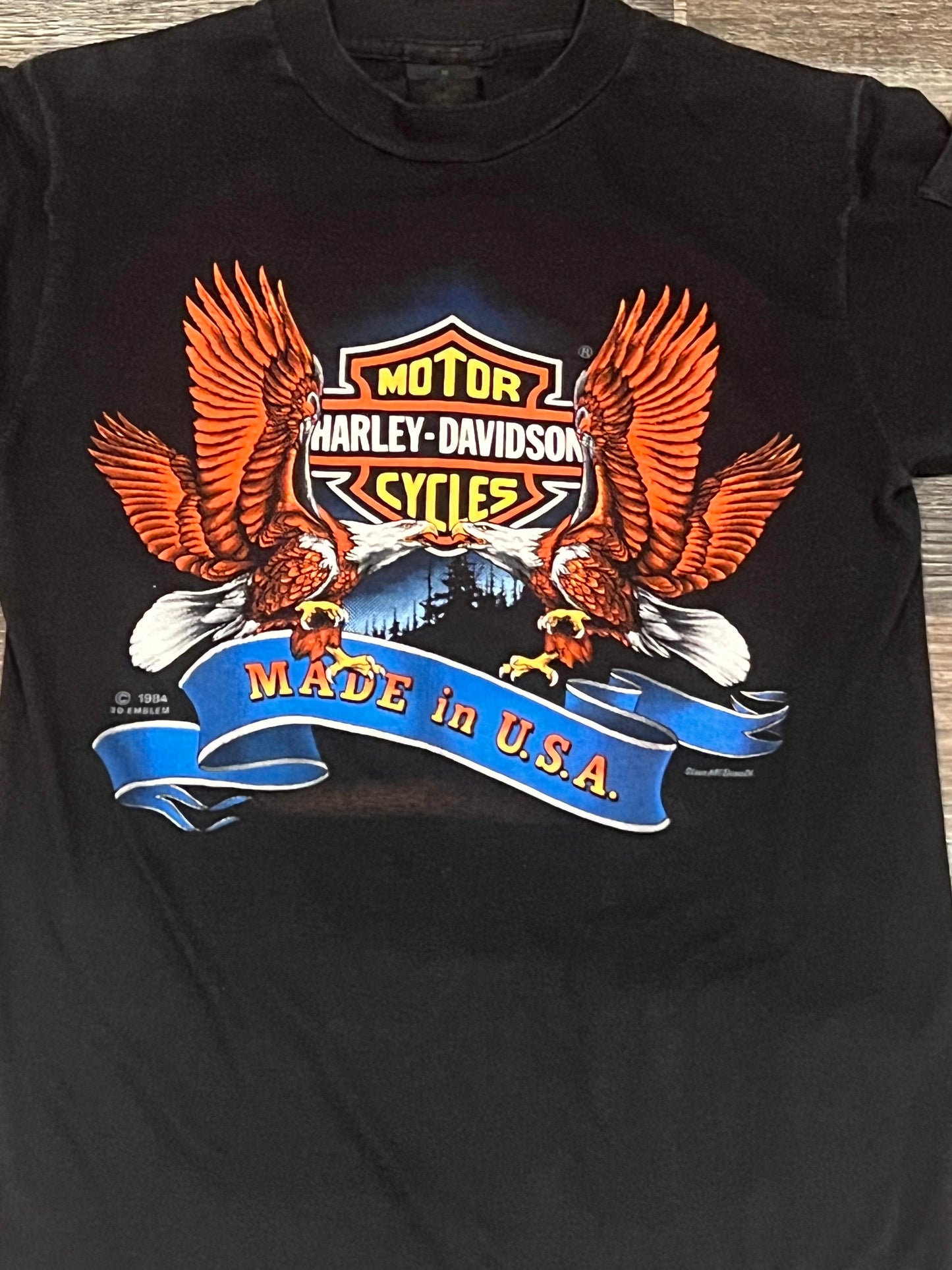 Vintage 1984 Harley Davidson 3D Emblem Made in USA single stitch T Shirt RARE Medium 80s
