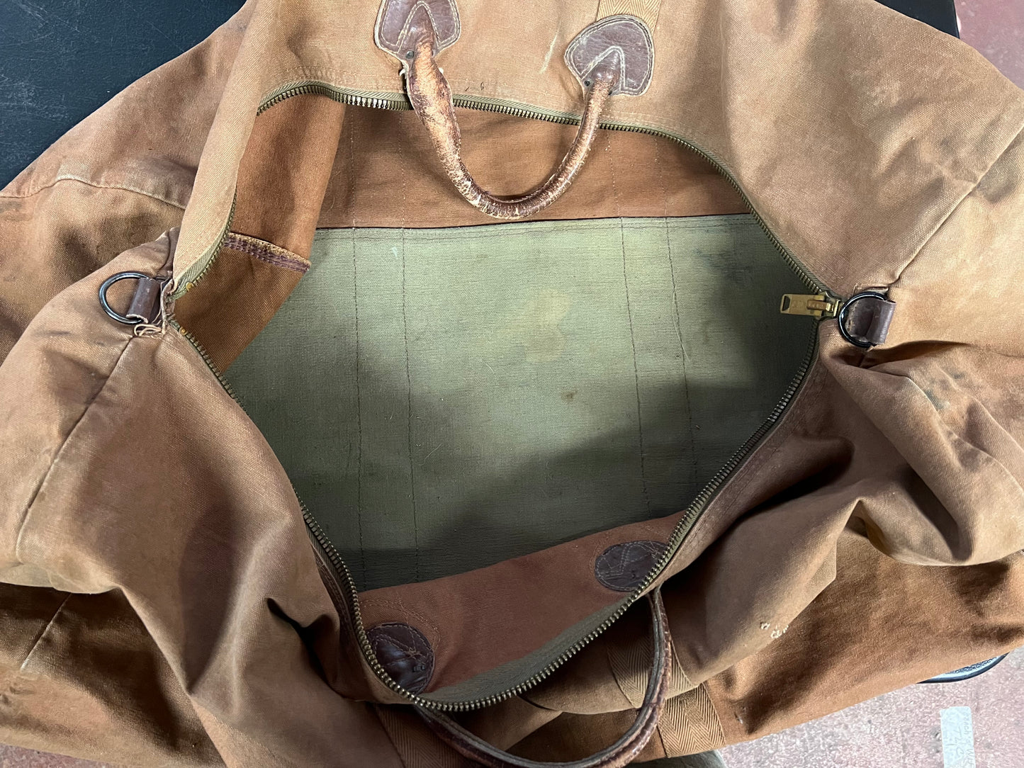 Vintage 1940s LL Bean Canvas Duffle Bag WWII Era Leather Handles