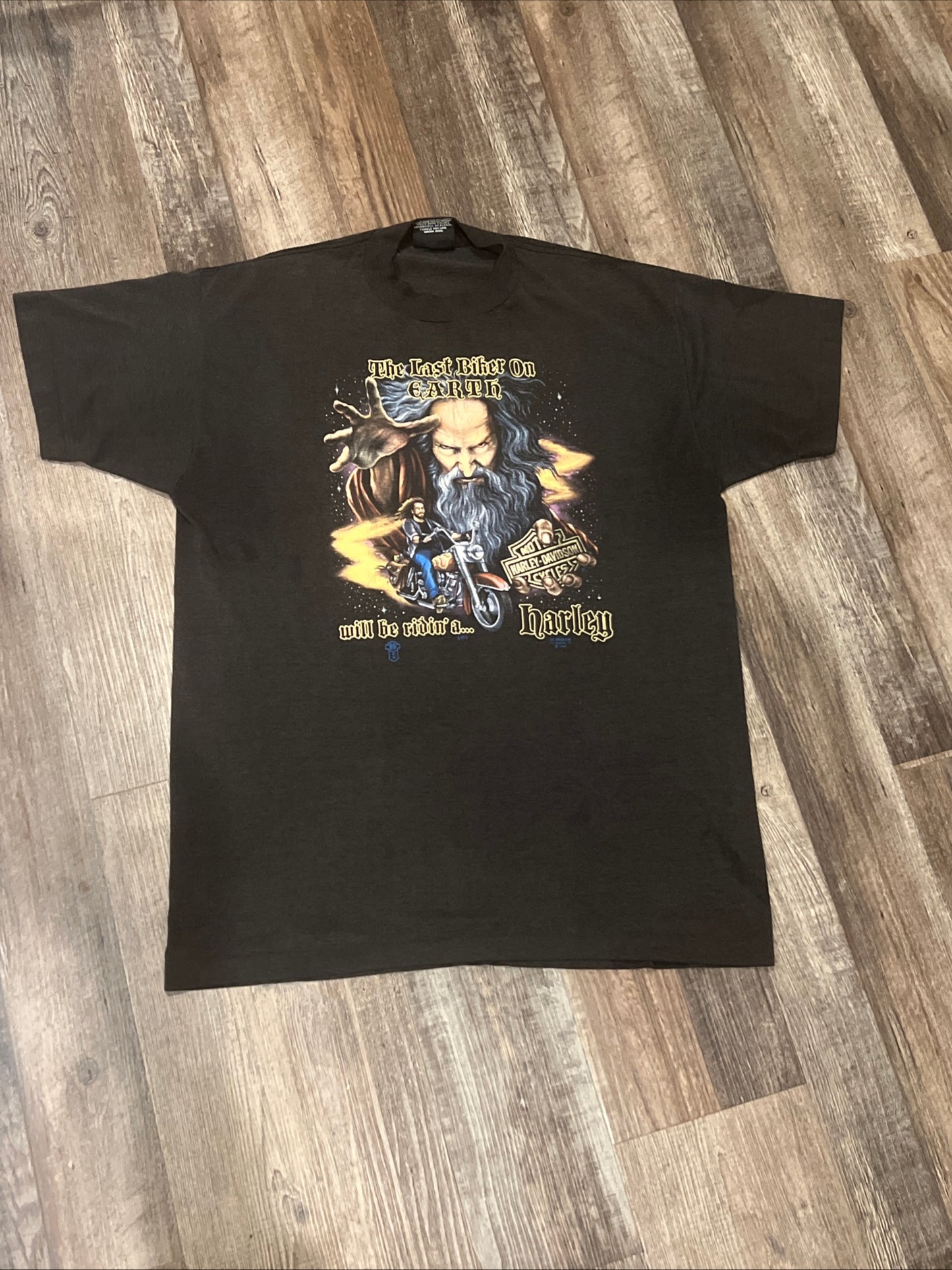 Vintage 80s Harley Davidson 3D Emblem Last Biker on Earth Tee Shirt Single Stitch XL