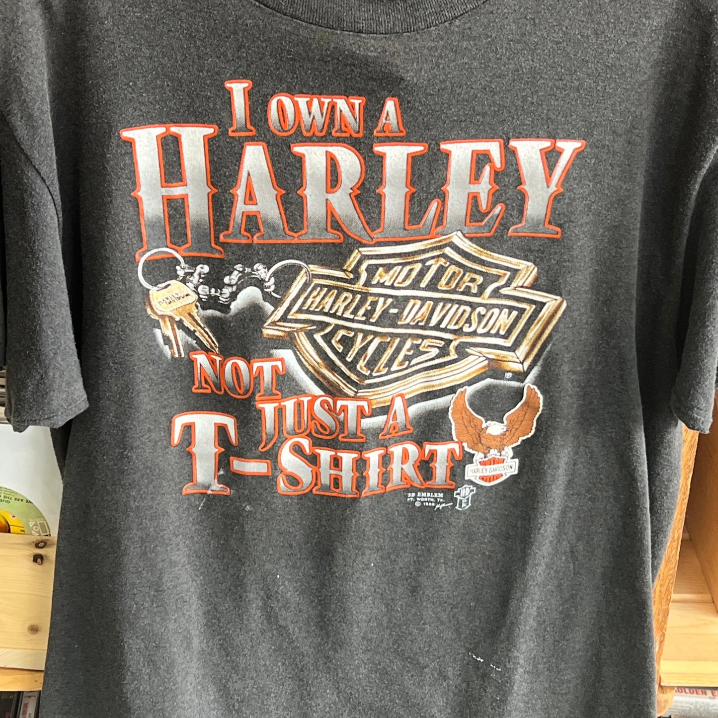 Vintage 1980s Harley Davidson "I OWN A HARLEY" 3D Emblem Motorcycle Shirt