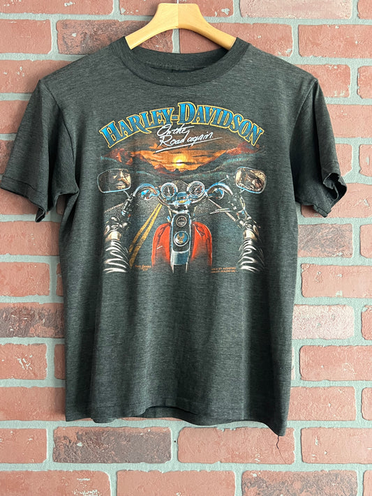 Vintage 80s Harley Davidson 3D Emblem T Shirt On The Road Again