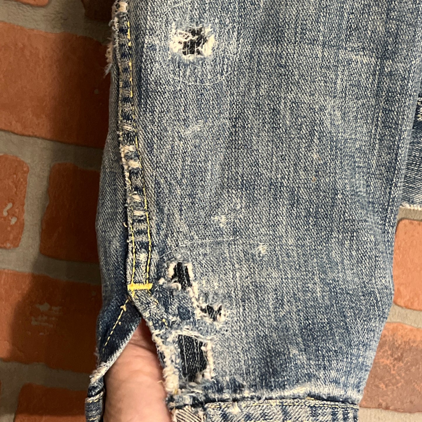 Vintage Lee 101J Sanforized Denim Jacket 38 Blue Union Made 1960's Distressed