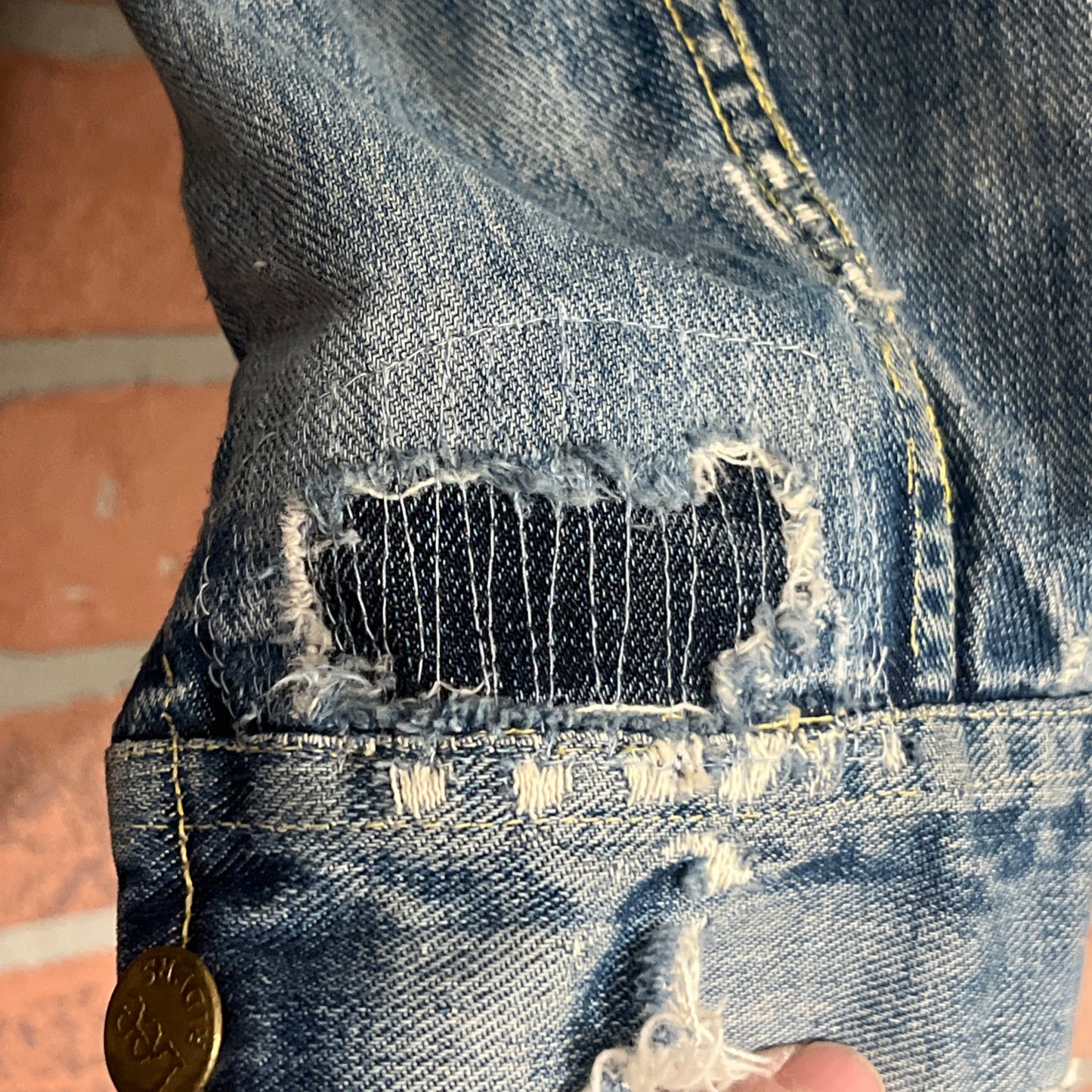 Vintage Lee 101J Sanforized Denim Jacket 38 Blue Union Made 1960's Distressed