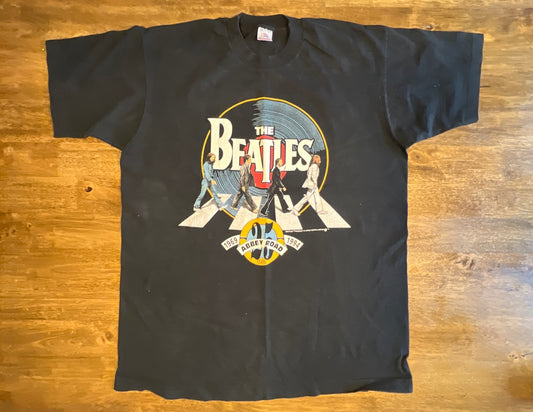 Vintage The Beatles Shirt Mens XL Black Abbey Road 1994 Concert Band Tee