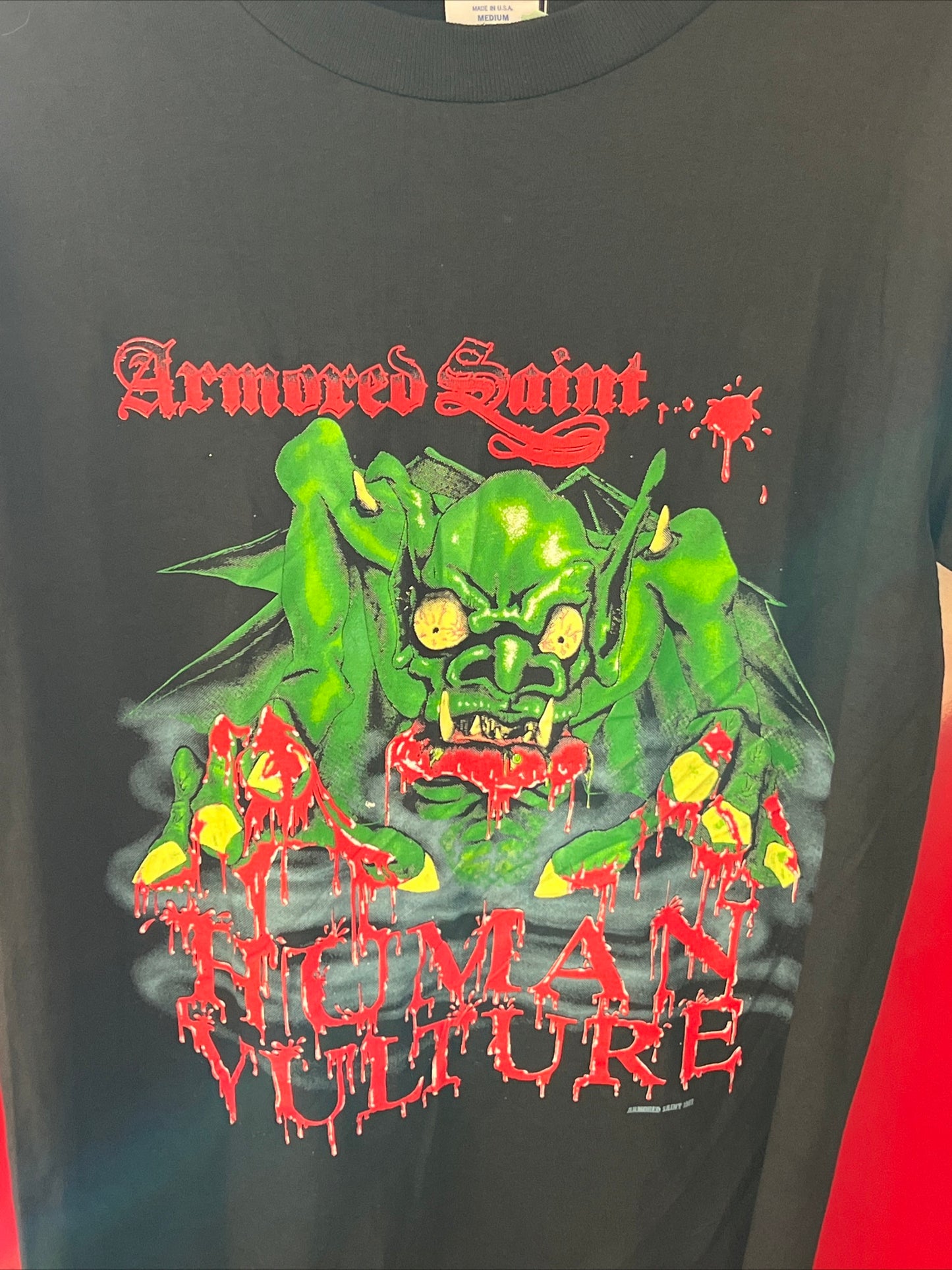 Vintage 1980s Armored Saints Human Vulture Band Concert Tee Shirt