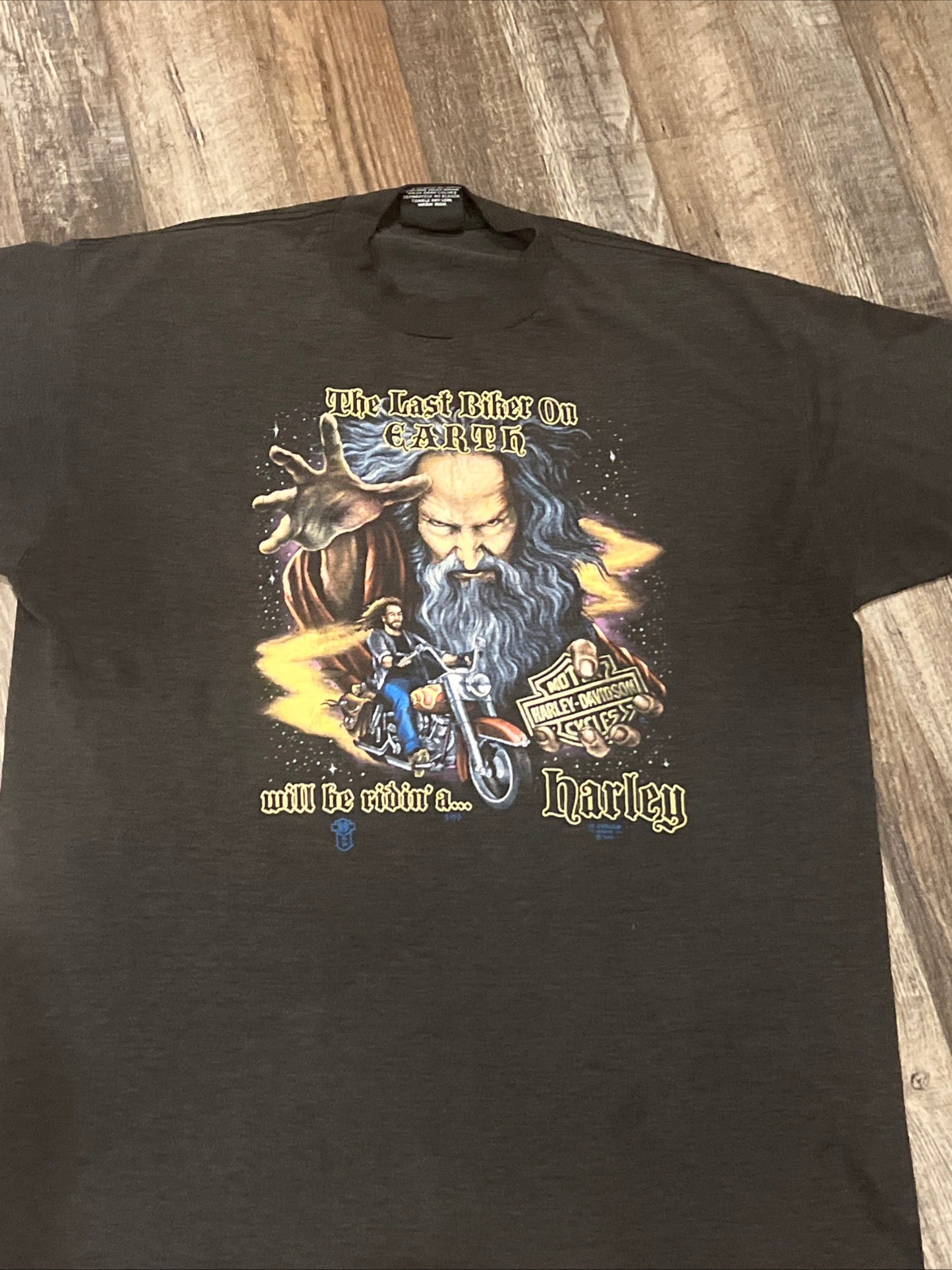 Vintage 80s Harley Davidson 3D Emblem Last Biker on Earth Tee Shirt Single Stitch XL