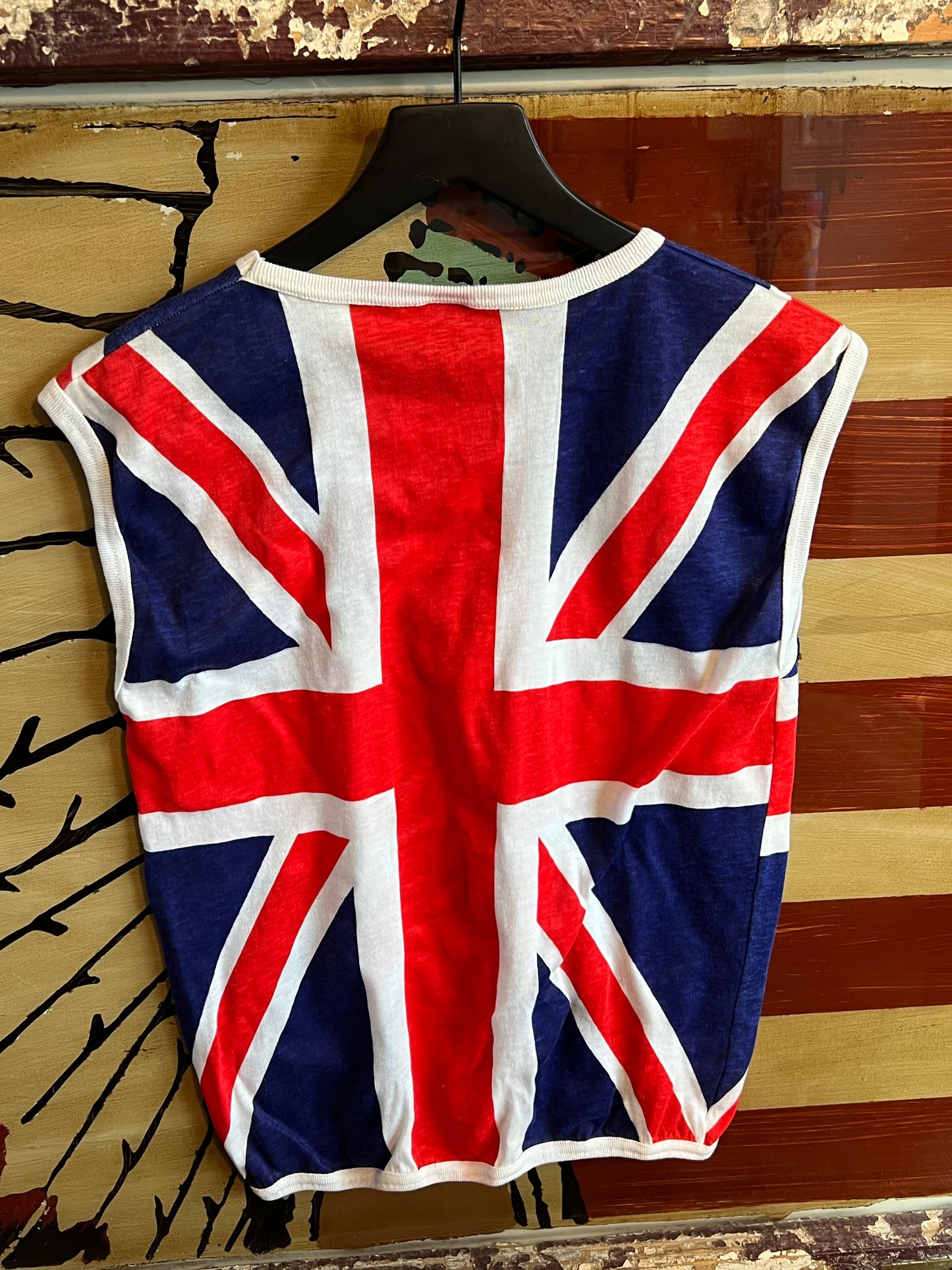 Vintage 1980s Def Leppard Union Jack Sleeveless T Shirt as worn by Joe Elliot Concert Band Tee Original