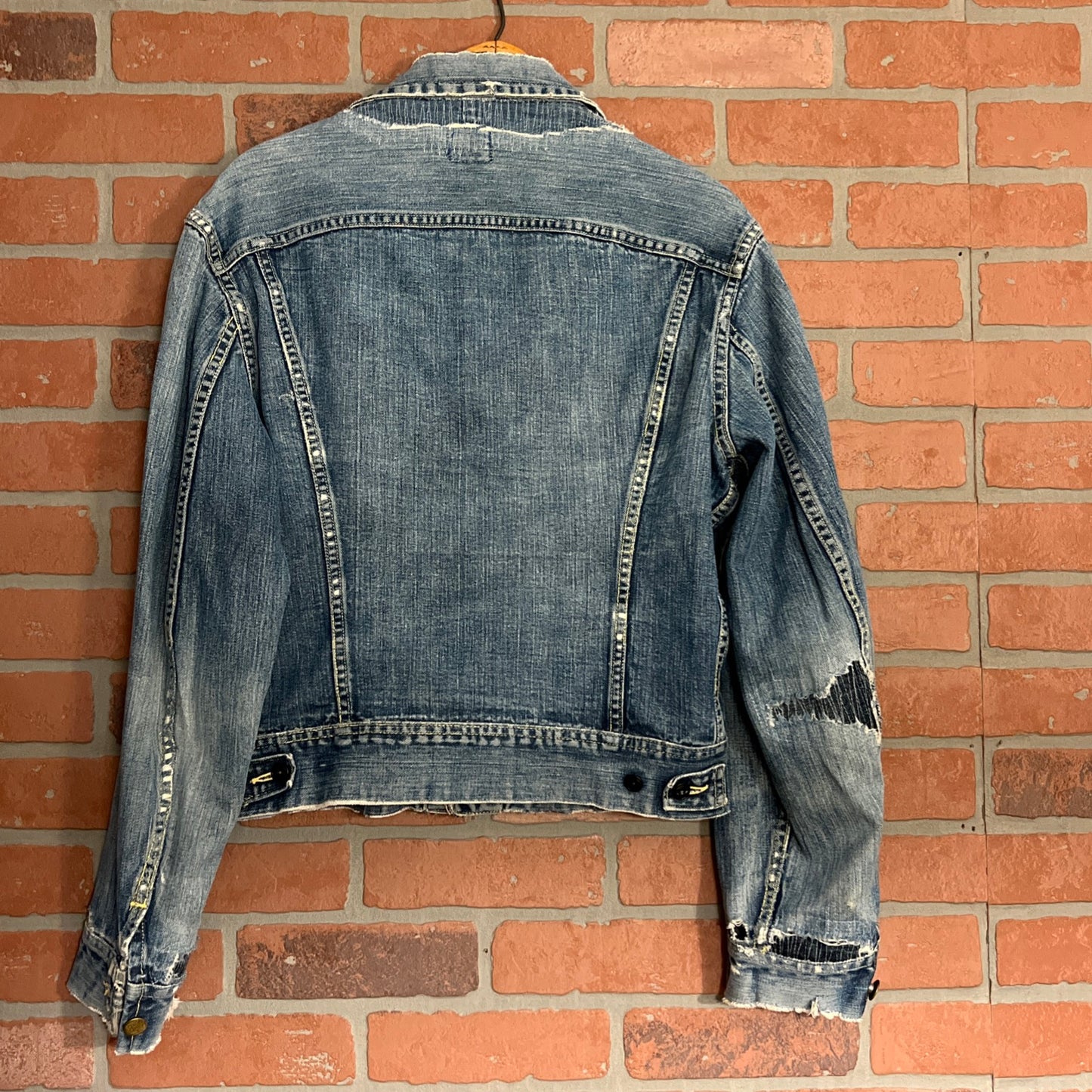 Vintage Lee 101J Sanforized Denim Jacket 38 Blue Union Made 1960's Distressed
