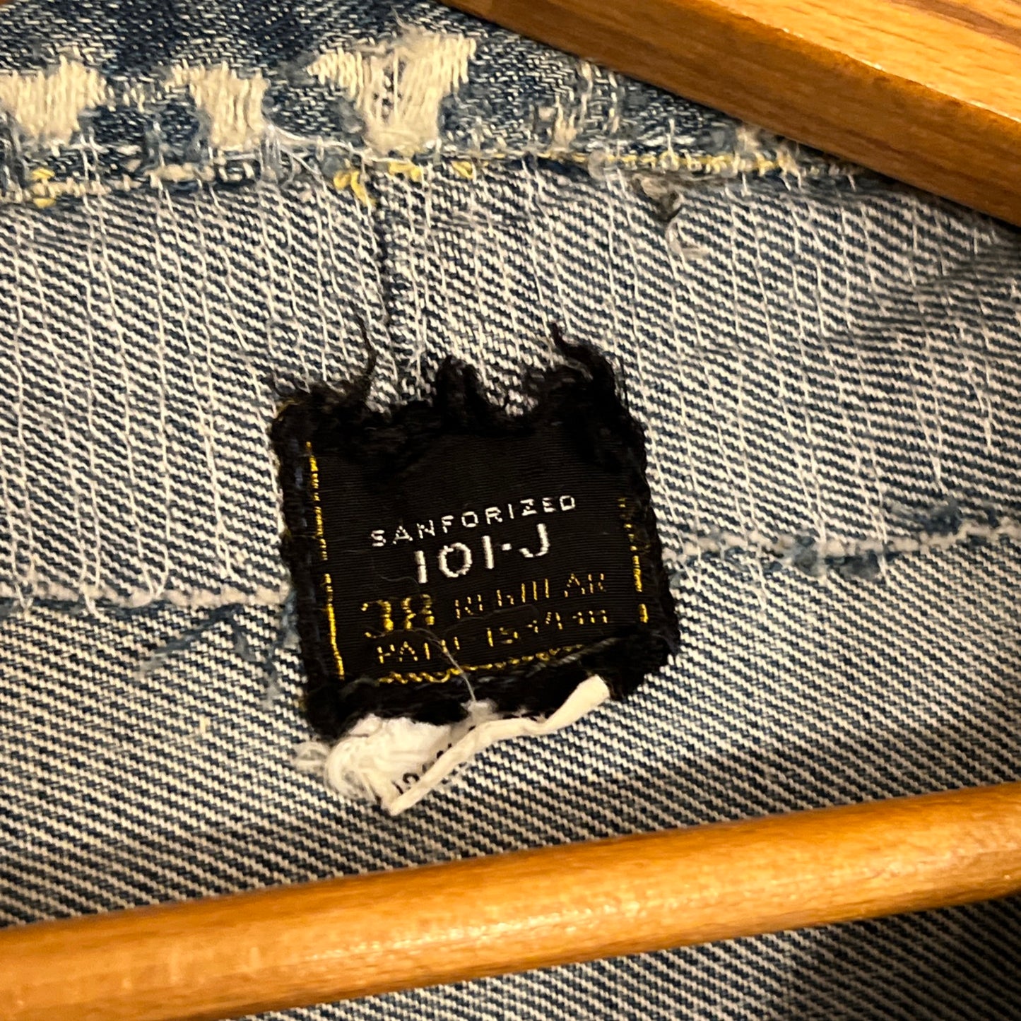 Vintage Lee 101J Sanforized Denim Jacket 38 Blue Union Made 1960's Distressed