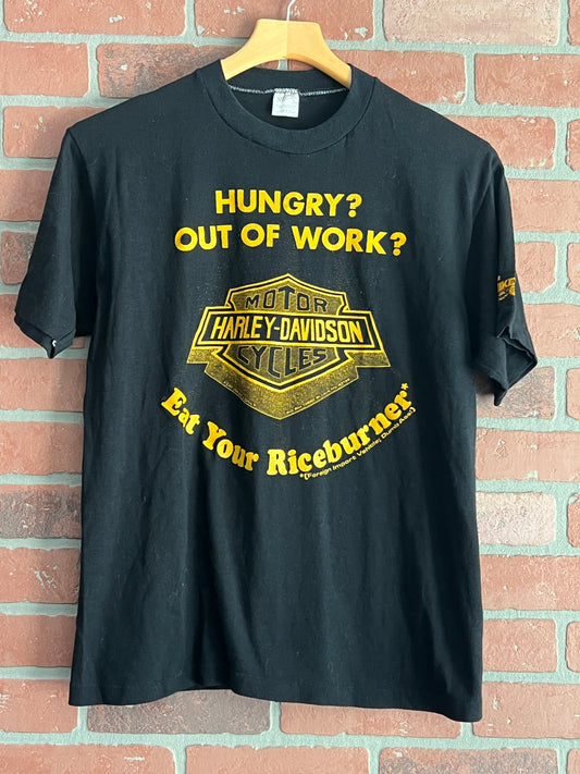 Vintage 80s Harley Davidson Eat Your Riceburner T Shirt Bikers Only