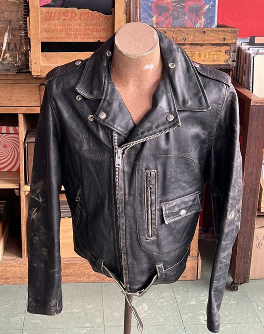1950s Leather D Pocket Motorcycle Jacket Oakbrook Sportswear