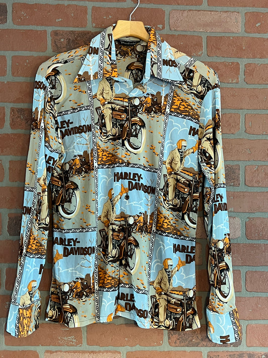 Vintage 70s Harley Davidson Button Down Disco Shirt