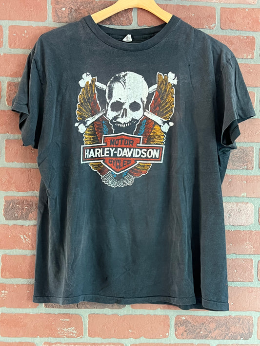 **RARE** 1970s Harley Davidson Skull & Wings T Shirt
