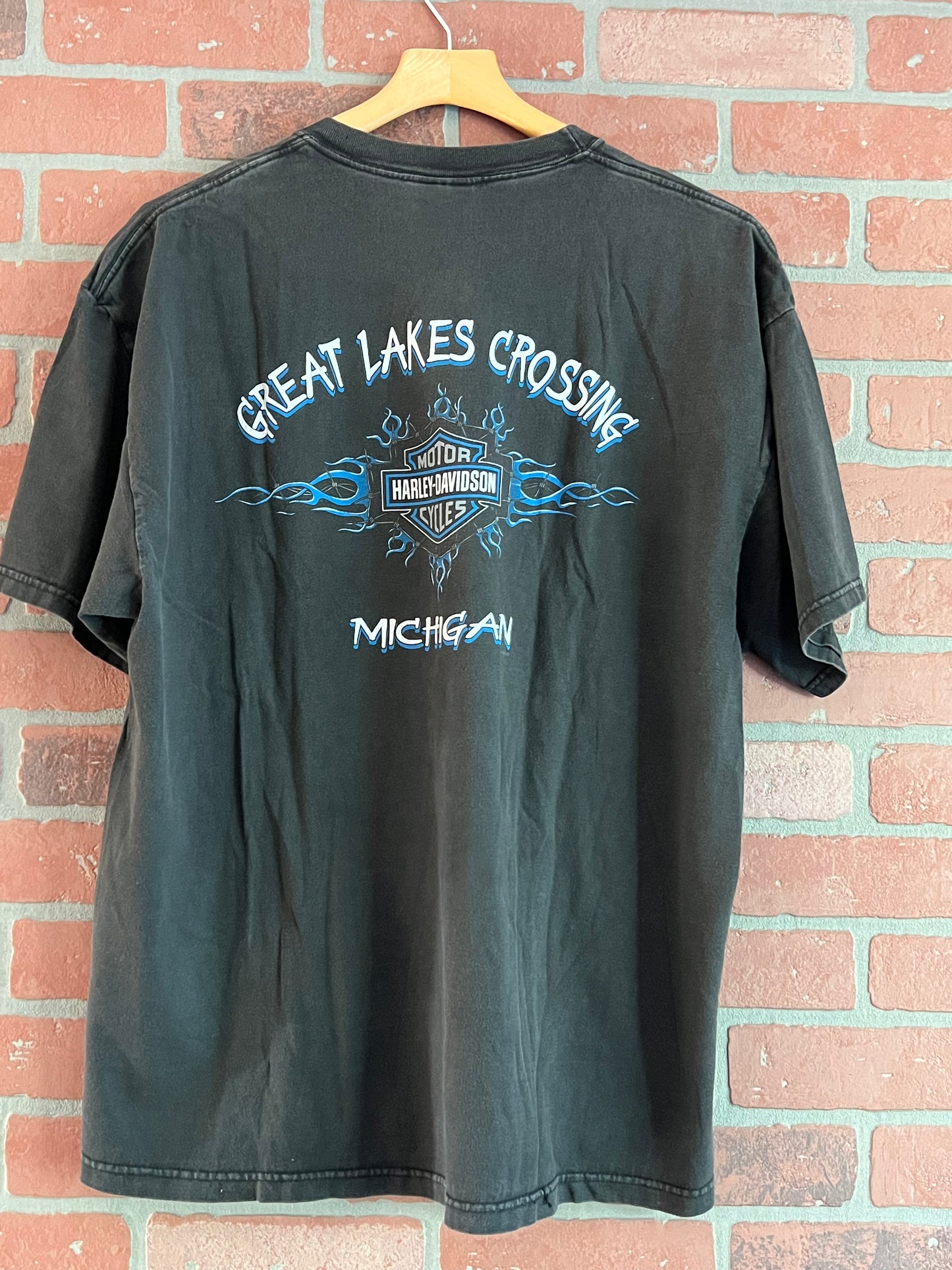 Vintage 00s Harley Davidson Blue Lightning T Shirt Y2K