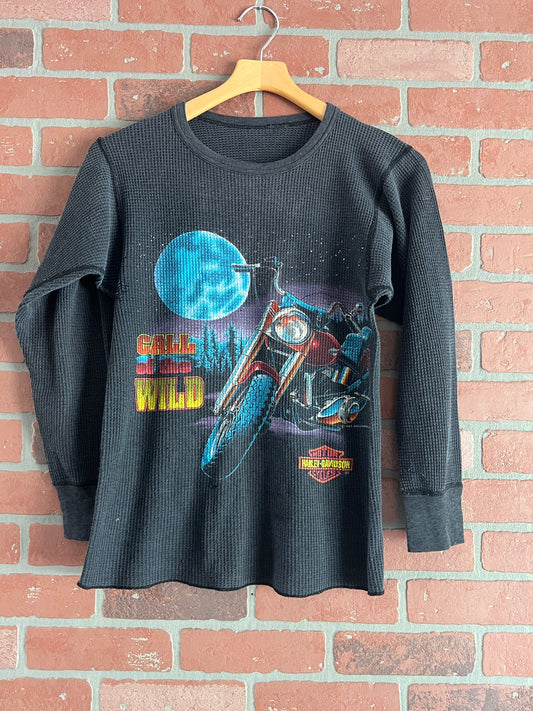 Vintage 90s Call of the Wild Harley Davidson Long Sleeve Thermal Shirt