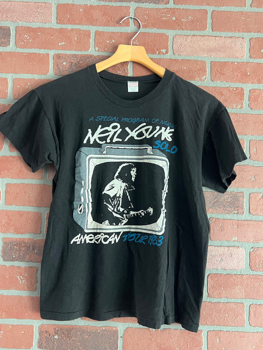 Vintage 1983 Neil Young Solo American Tour Concert Tee Shirt