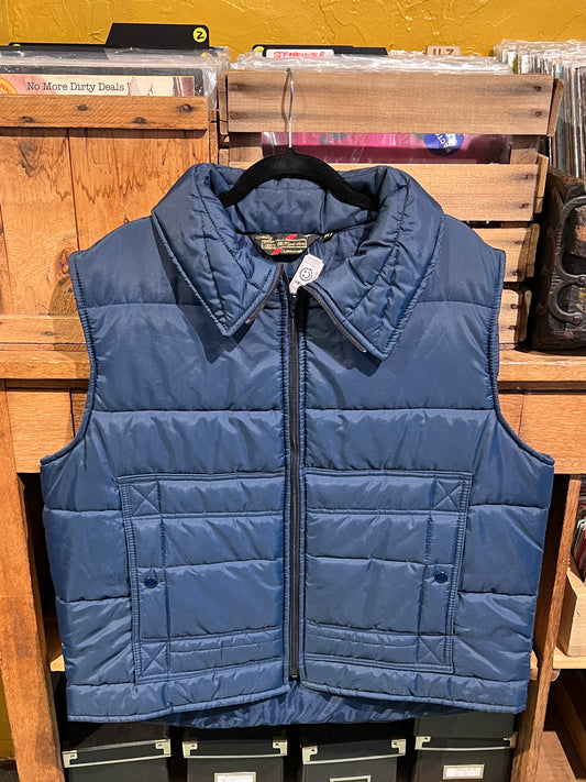 Vintage 1970s Sears Puffer Vest Navy Blue XL