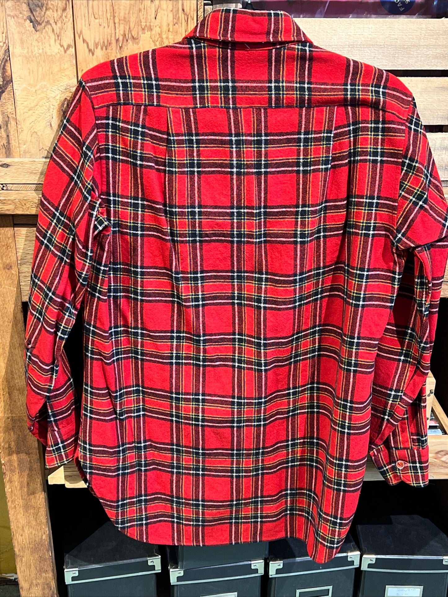 Vintage 70s Pendleton Red Plaid Long Sleeve Button Up Flannel Shirt Made in USA