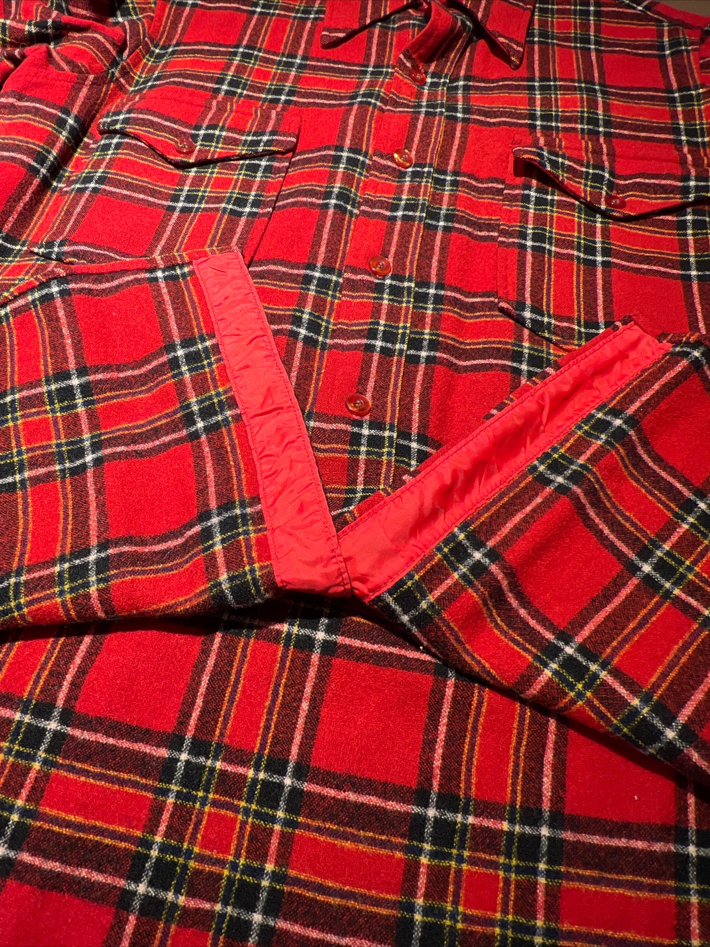 Vintage 70s Pendleton Red Plaid Long Sleeve Button Up Flannel Shirt Made in USA